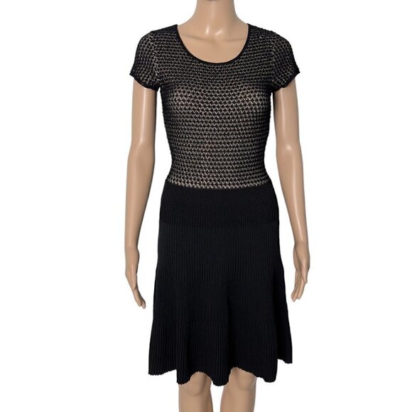 Issa London Lace w/ Ribbed Knit Fit and Flare Knee Length Dress (M) - Picture 1 of 16